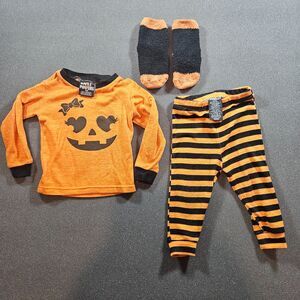 PJ's & Pumpkins Halloween Pajama Set 18M Orange Black 3Pc Outfit